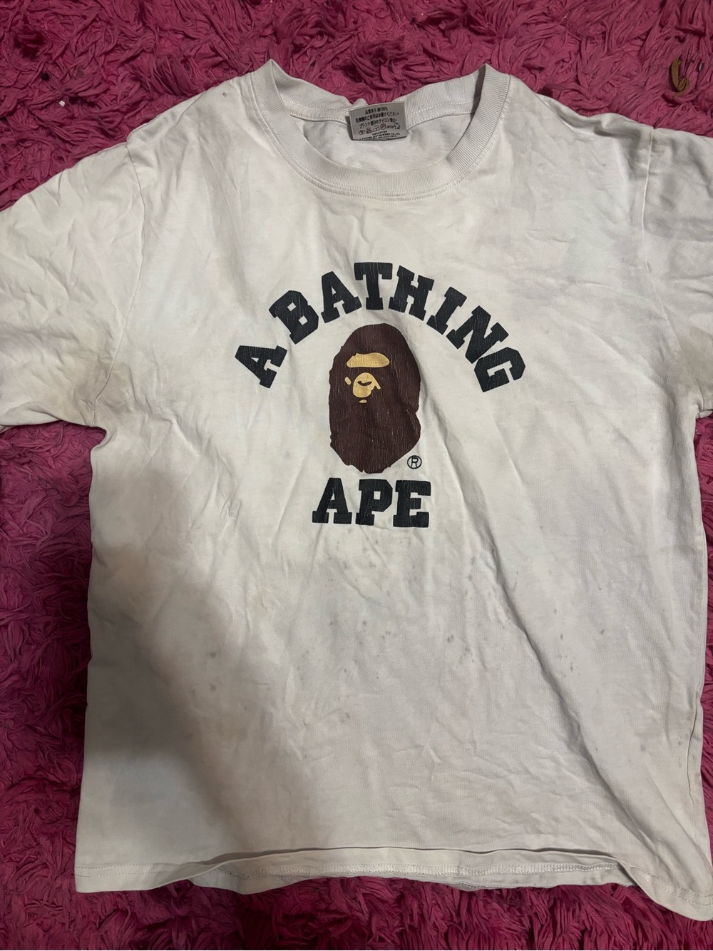 Bape White T-Shirt with Brown Ape Logo and Black Text